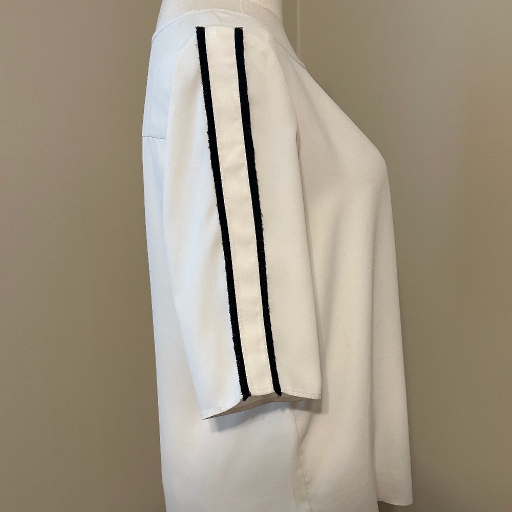 Ann Taylor Ivory Blouse with Black Fringe Detail